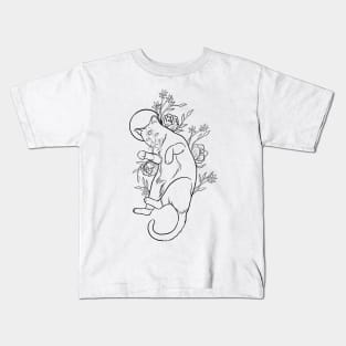 Mystical floral cat line art Kids T-Shirt